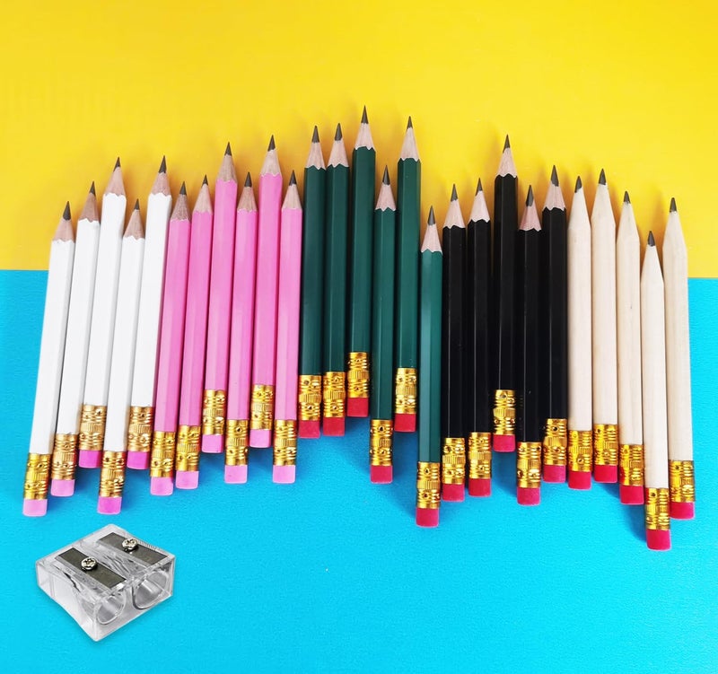 Adhere 25pcs Golf Pencils with eraser Hexagon Wooden Pencils Graphite 2B for Golf Event Scoring,Classroom,Wedding,Company Meetings,Pew, Pocket (Black・White・Green・Pink・Nature・50pcs) - Image 4